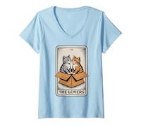 Womens Tarot Card The Lovers Cats Cuddling Funny Cat V-Neck T-Shirt