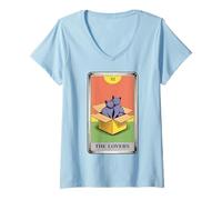 Womens Tarot Card The Lovers Cats Cuddling Funny Cat V-Neck T-Shirt