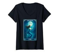 Womens Tarot Card The Moon Mermaid V-Neck T-Shirt