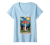 Women's Tarot Card The Mycologist Cottagecore Mushroom Lover V-Neck T-Shirt