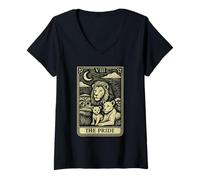 Womens Tarot Card The Pride Lion Family African Big Five V-Neck T-Shirt