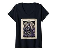 Womens Tarot Card XVIII The Moon Goddess Hecate Pentacle V-Neck T-Shirt
