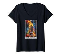 Women's Tarot Cards Tarot Card 16 The Tower V-Neck T-Shirt