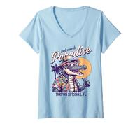 Women's Tarpon Springs Florida Paradise Alligator Retro Style Design V-Neck T-Shirt