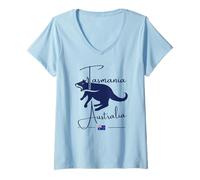 Womens Tasmania Australia Tasmanian Map Australian Flag Devil GPS V-Neck T-Shirt