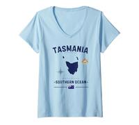 Womens Tasmania Australia Tasmanian Map Retro Australian Flag GPS V-Neck T-Shirt