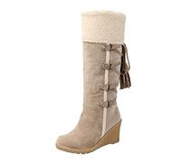 Womens Tassel Boots - Women'S Mid Calf Boots Fashionable Slope Heel Snow Boots Lightweight Frosted Back Lace-Up Plush Boots Winter Warm Wedges Heeled Shoes Classic Anti Slip Snow Walking Boots