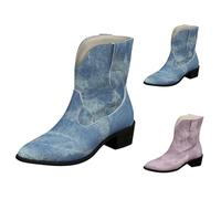 Women's Tassel Cowboy Ankle Boots Retro Western Low Heel Mid Calf Boots with Cowgirl Dress Fashion Chunky Heel Short Booties Fall Cow Boy Shoes for Jazz Dancing Party Club