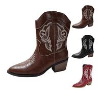 Women's Tassel Cowboy Ankle Boots Retro Western Low Heel Mid Calf Boots with Cowgirl Dress Fashion Chunky Heel Short Booties Fall Cow Boy Shoes for Jazz Dancing Party Club