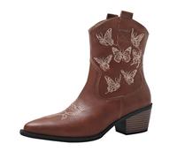 Women's Tassel Cowboy Ankle Boots Retro Western Low Heel Mid Calf Boots with Cowgirl Dress Fashion Chunky Heel Short Booties Fall Cow Boy Shoes for Jazz Dancing Party Club