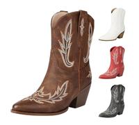 Women's Tassel Cowboy Ankle Boots Retro Western Low Heel Mid Calf Boots with Cowgirl Dress Fashion Chunky Heel Short Booties Fall Cow Boy Shoes for Jazz Dancing Party Club