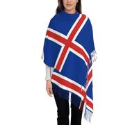 Women's Tassel Scarf, Autumn and Winter Long Shawl, Iceland national flag Lightweight Soft Warm Long Plush Tassel Scarf,Blue