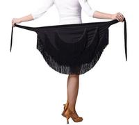 Women's Tassels Latin Dance Skirt Wrap Around Scarf Dancewear Asymmetric Modern Ballroom Cha Cha Tango Salsa, Black, One Size