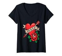 Women's Tattoo Heart Inked Rose V-Neck T-Shirt
