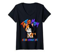 Women's Tattoo Mom Never Enough Ink Cat V-Neck T-Shirt