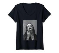 Women's Tattooed Nun Smoking Cigarette Rebbelin Christ Jesus V-Neck T-Shirt