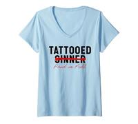 Womens Tattooed Sinner Saved Paid in Fool Christians with Tattoos V-Neck T-Shirt