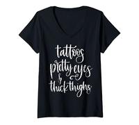 Womens Tattoos Pretty Eyes Thick Thighs V-Neck T-Shirt