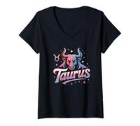 Women's Taurus Horoscope Bull Cosmic Star Zodiac V-Neck T-Shirt