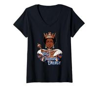 Women's Taurus Queen Zodiac Crown Savage Petty Afro Regal V-Neck T-Shirt