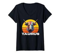 Women's Taurus The Bull Horoscope, Astrology Taurus, Multicolor Bull V-Neck T-Shirt