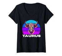 Women's Taurus The Bull Horoscope, Astrology Taurus, Multicolor Bull V-Neck T-Shirt