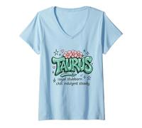 Womens Taurus Zodiac Sign Traits Floral Graphic V-Neck T-Shirt
