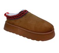 Womens Tazz Slipper Suede Slip On Stitch Details Mule Platform Slipper- Camel Size 3-36
