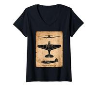 Women's TBD Devastator Torpedo Bomber Vintage WW2 Plane Silhouettes V-Neck T-Shirt