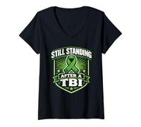 Women's TBI Awareness Brain Injury Support Still Standing Survivor V-Neck T-Shirt