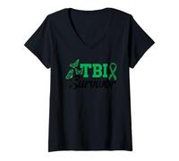 Womens TBI Survivor TBI Warrior Traumatic Brain Injury Awareness V-Neck T-Shirt