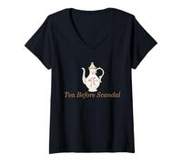 Womens Tea Before Scandal Funny British Tea Time Humor V-Neck T-Shirt