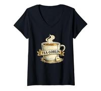 Women's Tea Goblin Funny Tea-Lover Gift British Tea-Drinking Lover V-Neck T-Shirt