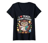 Womens Teach Future Leaders Cute Owl Classroom Design V-Neck T-Shirt