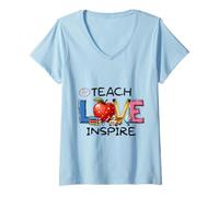 Women's Teach Love Inspire Educator School Appreciation V-Neck T-Shirt