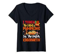 Womens Teach The Cutest Pumpkins Kindergarten Teacher Thanksgiving V-Neck T-Shirt