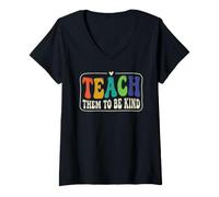 Women's Teach Them to Be Kind School Teacher V-Neck T-Shirt