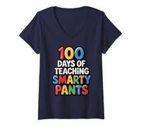 Women's Teacher 100 Days Teaching Smarty Pants Brighter Counting V-Neck T-Shirt
