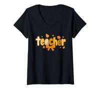 Womens Teacher Appreciation Autumn Style Cute Design Idea V-Neck T-Shirt