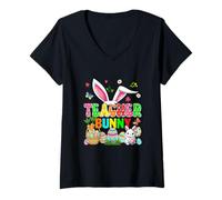 Women's Teacher Bunny Easter Costume Job Team Hunting Chocolate Eggs V-Neck T-Shirt