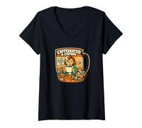 Women's Teacher Chaos Coffee Cup Caffeinated Coping Joke Pun V-Neck T-Shirt