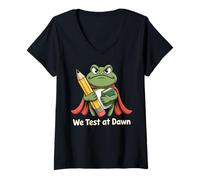 Women's Teacher Frog We Test At Dawn Test Day Coordinator Final Exam V-Neck T-Shirt