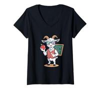 Women's Teacher Goat Math X Plus 2 Blackboard Apple V-Neck T-Shirt