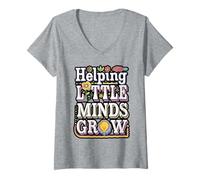 Womens Teacher Helping Little Minds Bloom V-Neck T-Shirt