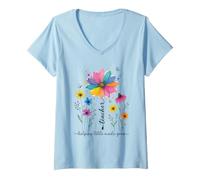 Women's Teacher Helping Little Minds Grow Floral Design V-Neck T-Shirt
