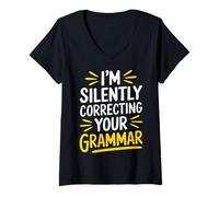 Women's Teacher I’M Silently Correcting Your Grammar V-Neck T-Shirt