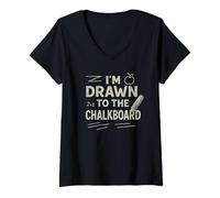 Womens Teacher I'm Drawn to The Chalkboard School Student Graphic V-Neck T-Shirt