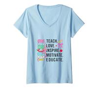 Women's Teacher Inspire Educate Appreciation V-Neck T-Shirt