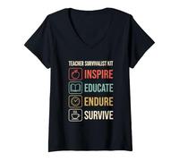 Women's Teacher Inspire Educate Endure Survive Classroom Educator V-Neck T-Shirt