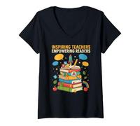 Women's Teacher Inspiring Teachers Empowering Readers Cool Phonics V-Neck T-Shirt